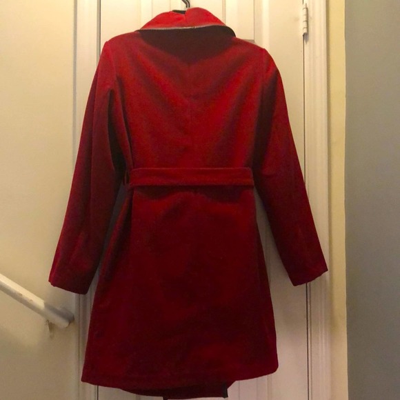 Red Cowl Collar Wrap Coat - Picture 3 of 8